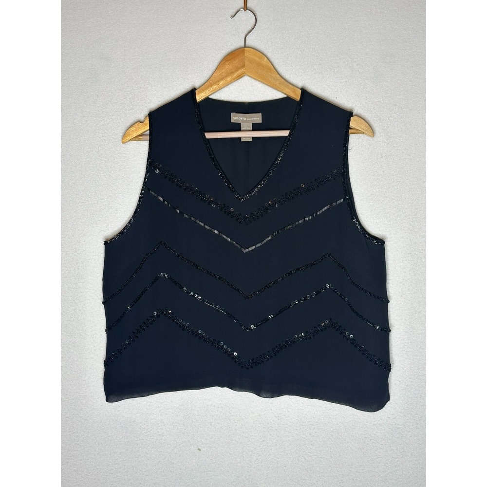 Valerie Separates Black Silk V Neck Beaded Tank Top Women's Size XL